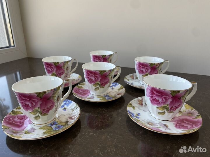 Чайный сервиз, костяной фарфор на 6 персон