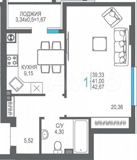 1-к. квартира, 41 м², 1/8 эт.