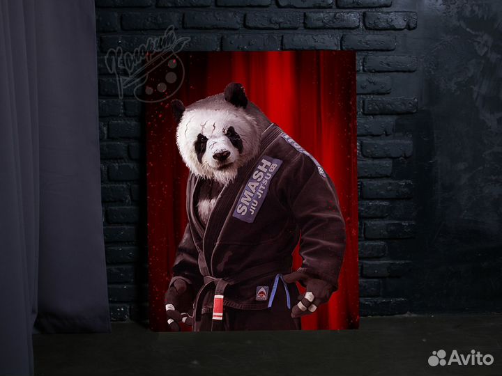 Картина панда в кимоно на холсте 60х80см