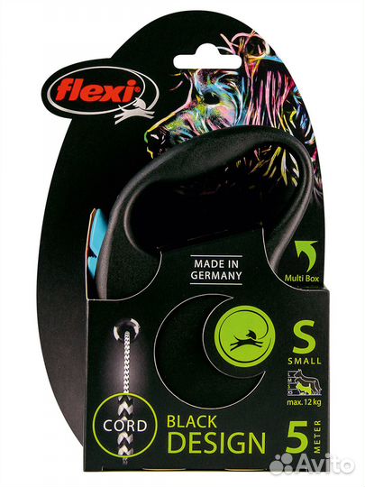 Поводок-рулетка flexi Black Design S. Трос 5 м. дл