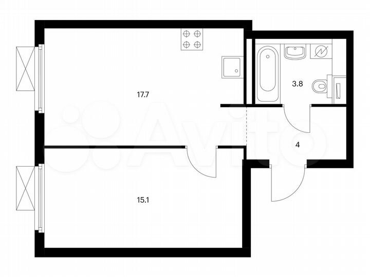 1-к. квартира, 40,6 м², 2/22 эт.
