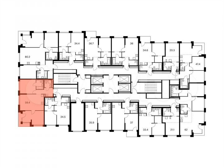 2-к. квартира, 59,4 м², 18/32 эт.