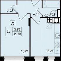 1-к. квартира, 35,8 м², 2/4 эт.