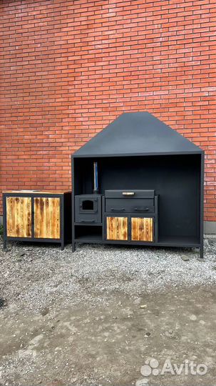 Мангал с вытяжным зонтом с местом под тандыр