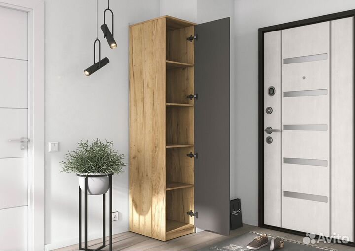 Узкий шкаф пенал с полками для одежды Лофт. Новый