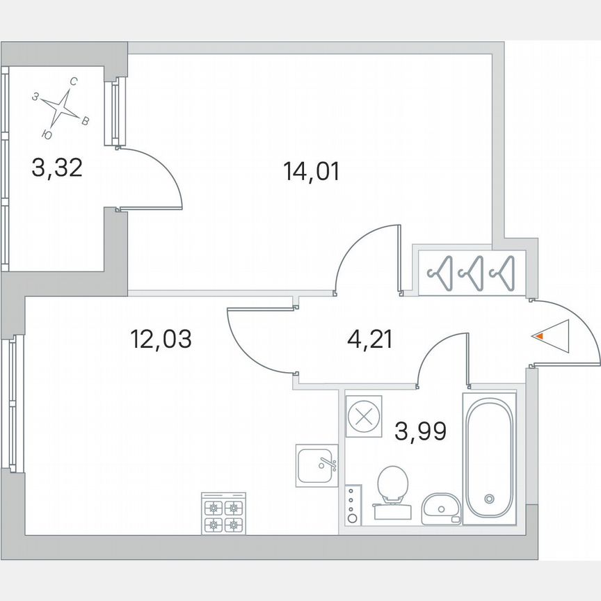 1-к. квартира, 35,9 м², 1/4 эт.