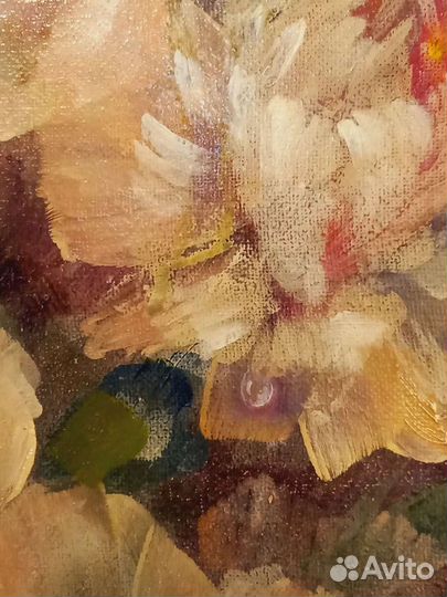 Картина, масло, пионы