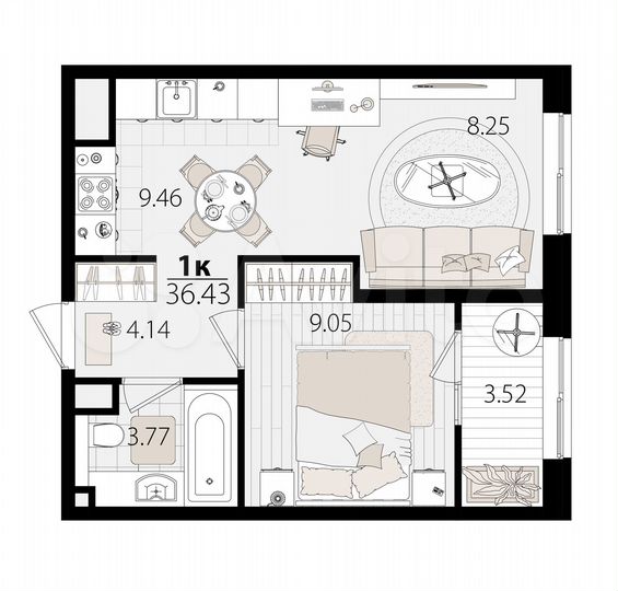 1-к. квартира, 36,4 м², 15/18 эт.