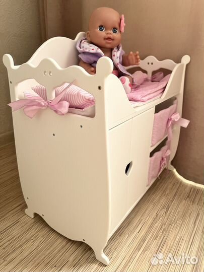 Кровать для кукол деревяная с комодом