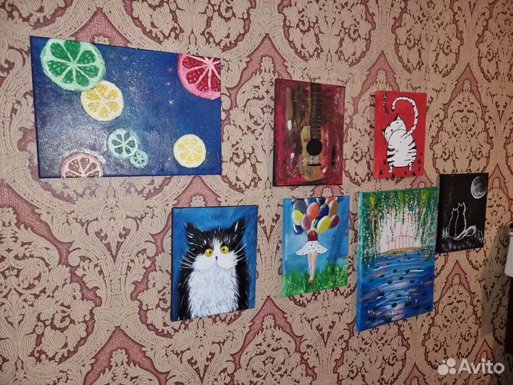 Кот акрилом на холсте, на деревянном подрамнике