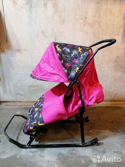 Детские санки коляска с колесами бу