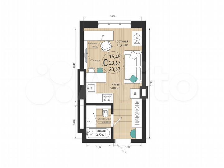 Квартира-студия, 23,7 м², 22/27 эт.