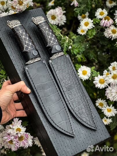 Ножи «охотник» ручной работы из дамаска