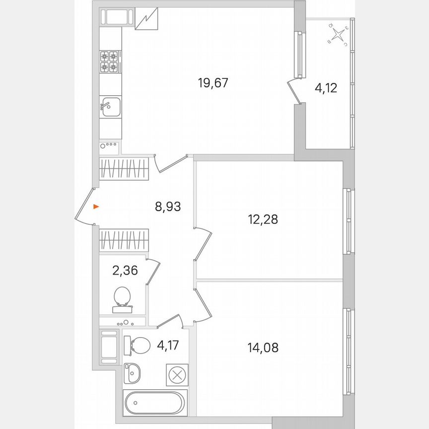 2-к. квартира, 63,6 м², 8/8 эт.