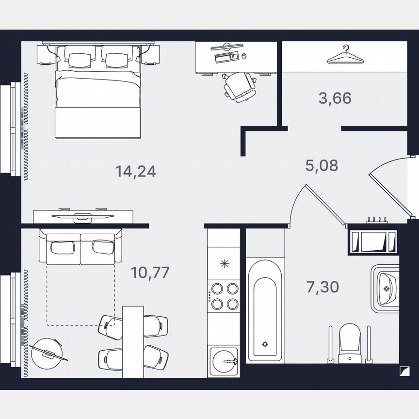1-к. апартаменты, 41,1 м², 10/24 эт.