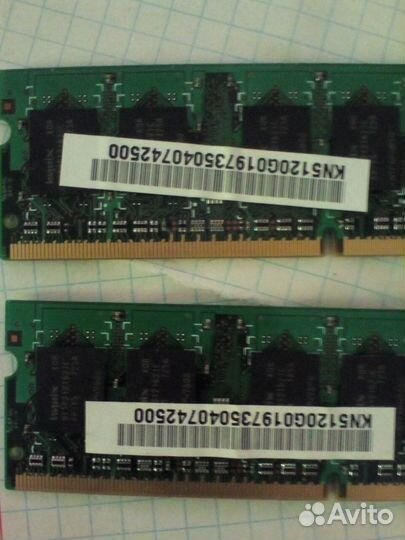 Озу для ноута ddr2 две штуки по 512мb, цена за обе