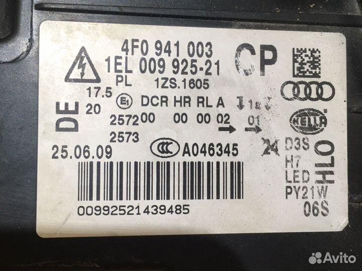 Фара левая под ксенон audi A6 C6,4F 2009 год