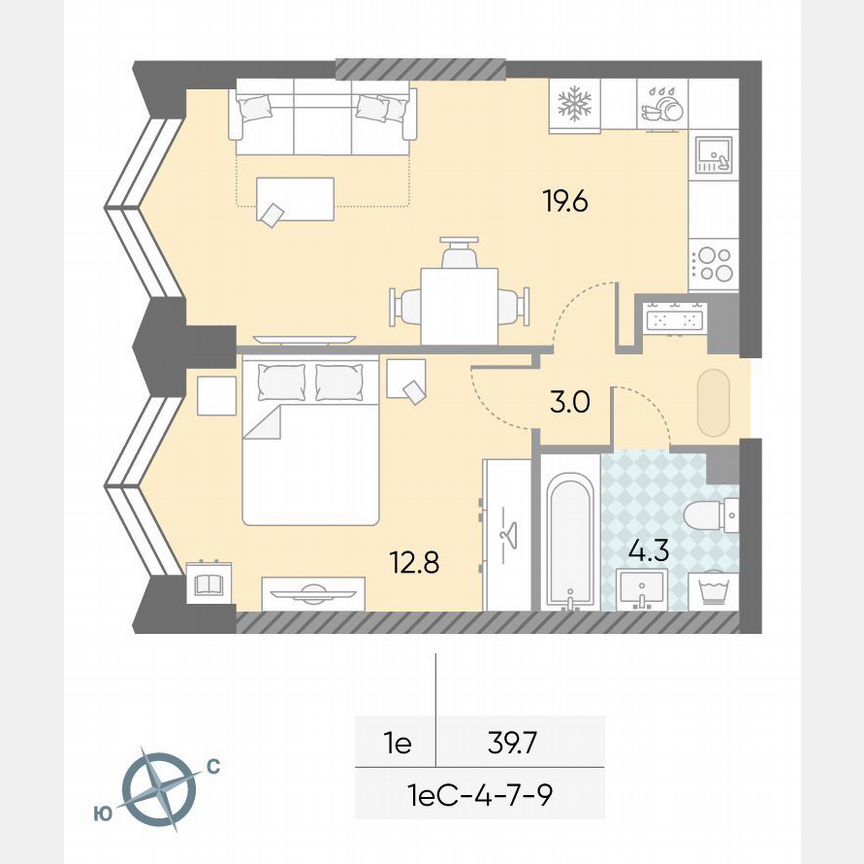 1-к. квартира, 39,7 м², 8/43 эт.