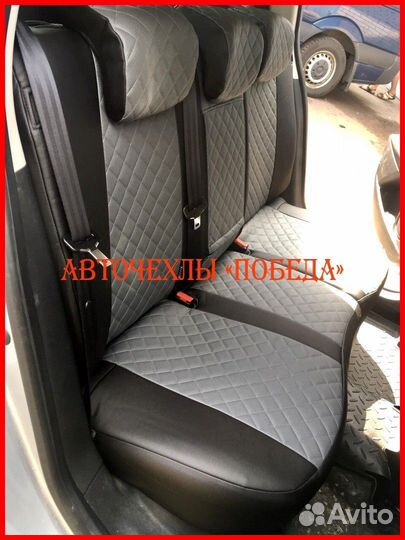 Чехлы Renault Sandero 2 из экокожи чёрно-серые Ром