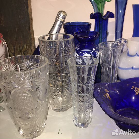 Ваза синее стекло
