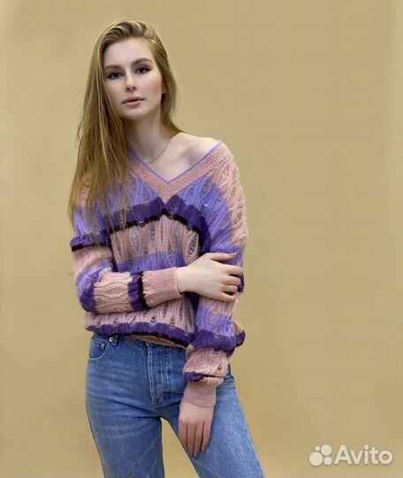 Свитер фиолетовый ажурный М