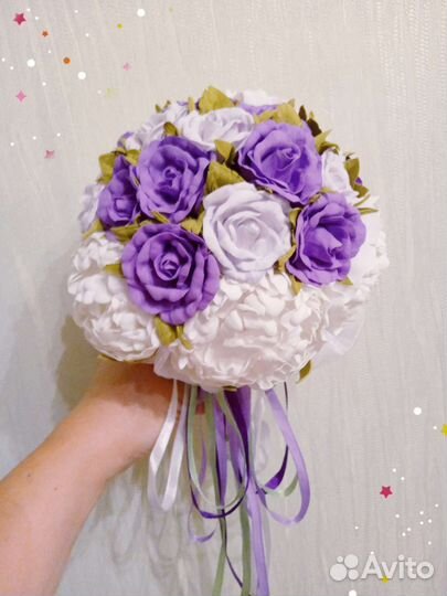 Свадебный,счастливы букет невесты фоамиран,заколки