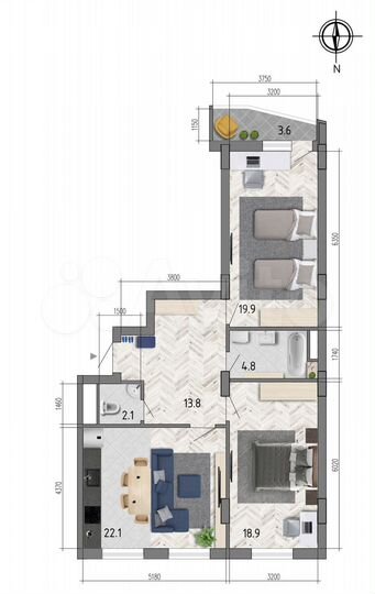 2-к. квартира, 83,3 м², 18/18 эт.