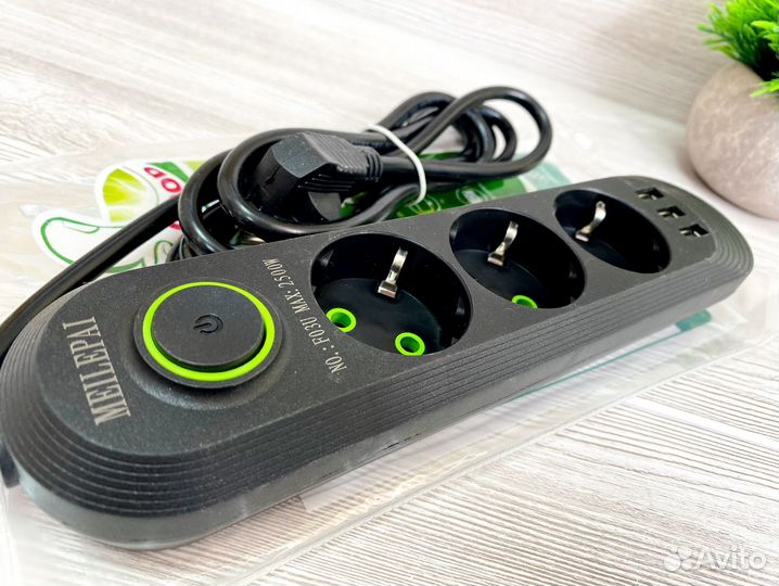 Сетевой фильтр 3 гнезда USB