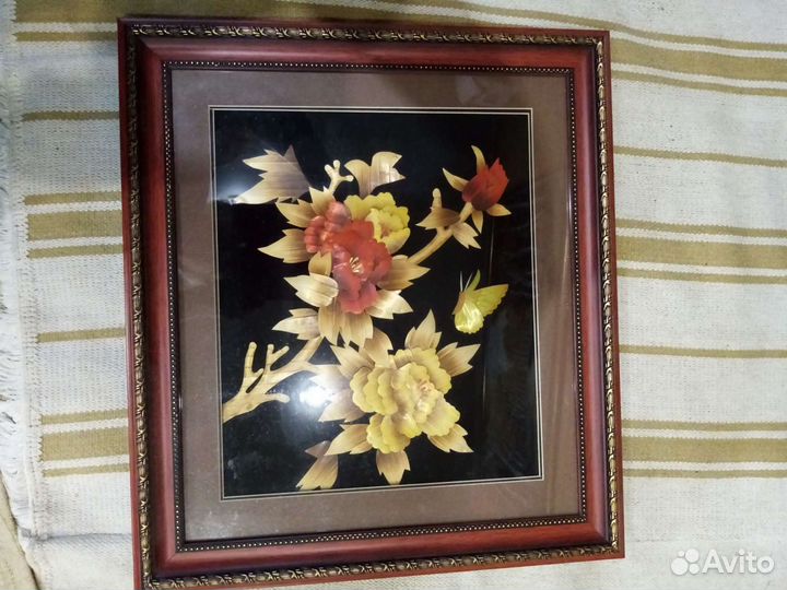 Картина китайская соломка, под стеклом