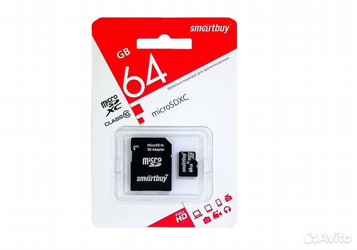 Карта памяти micro sd 64 Gb 10 class