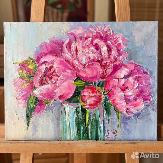 Картина маслом. Букет пионов