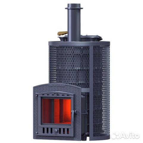 Чугунная печь для бани avangard зк 40 (П2) Ураган в круглой сетке