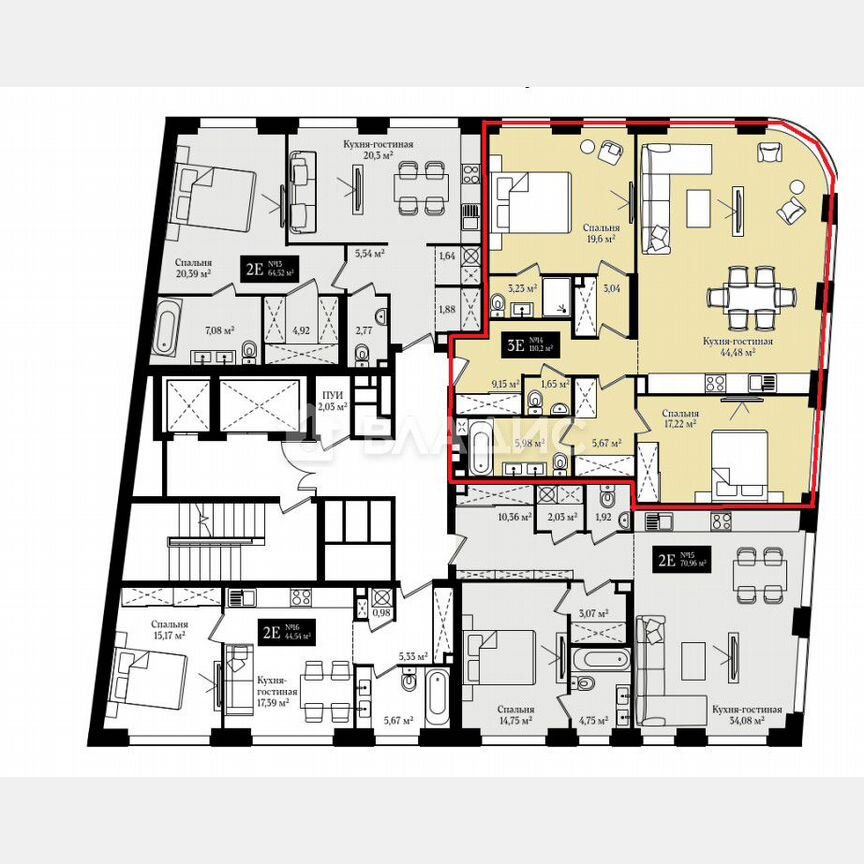 3-к. апартаменты, 110,2 м², 5/8 эт.