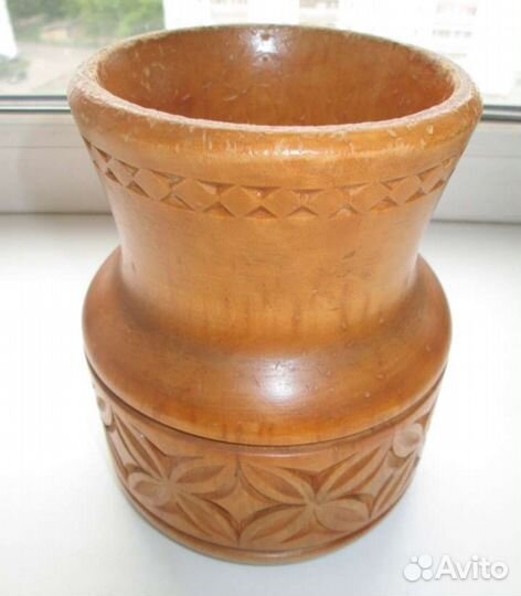 Крынка.ваза, дерево, резьба, h-14,5 см, СССР