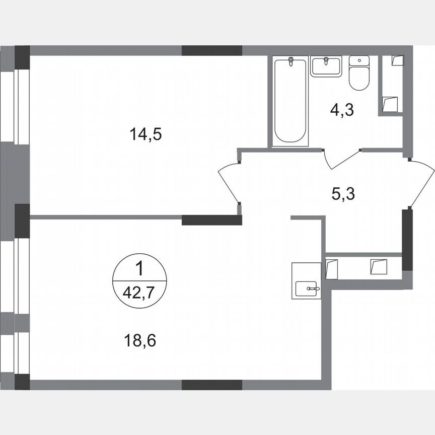 1-к. квартира, 42,7 м², 2/19 эт.