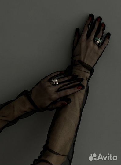 Длинные перчатки тюлевые 55 см