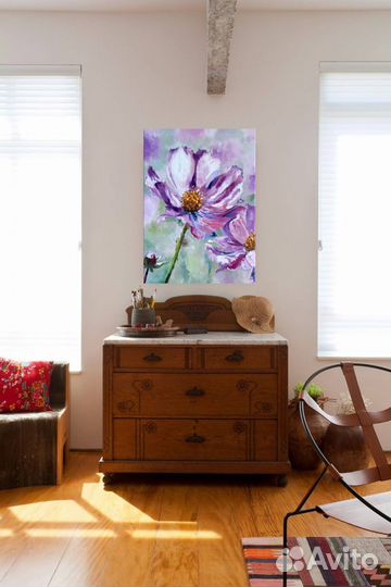 Картина Фиолетовые цветы Космея цветок