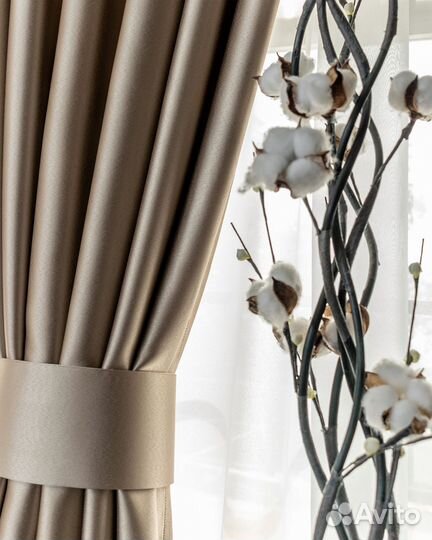 Портьеры глянцевые Аврора Миндаль шторы