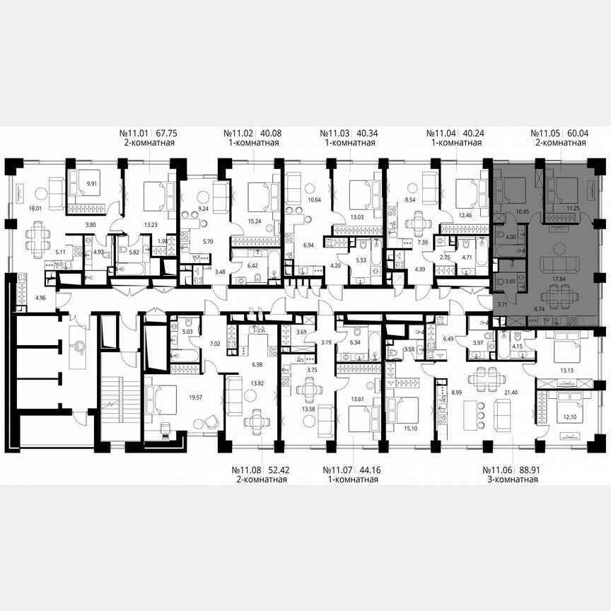 2-к. квартира, 60 м², 11/27 эт.