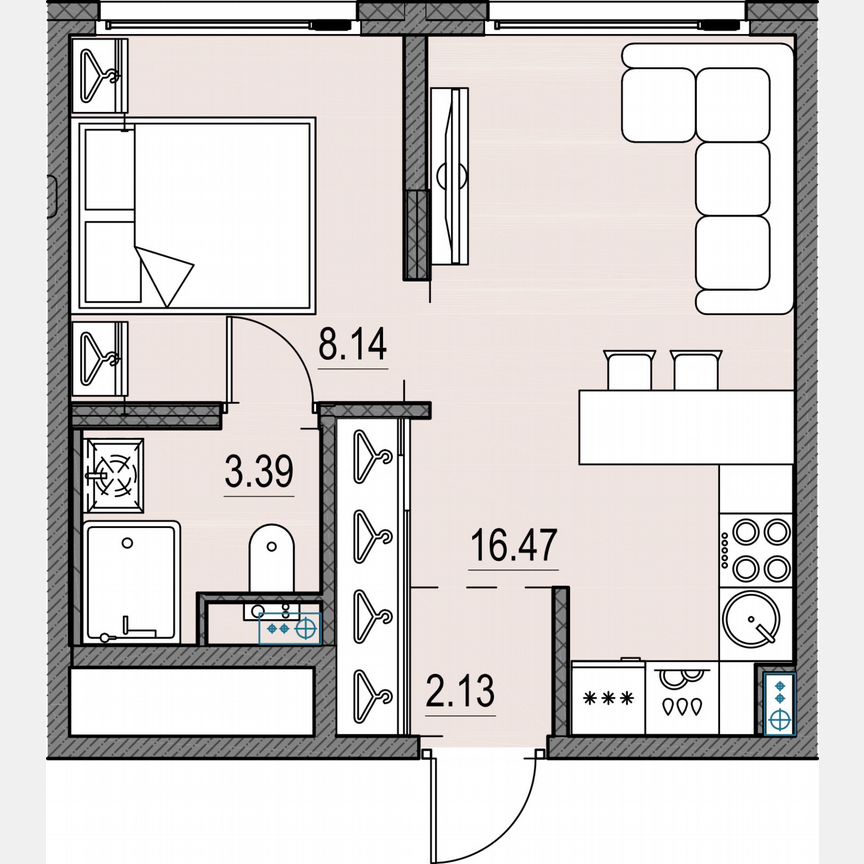 1-к. квартира, 30,3 м², 8/17 эт.