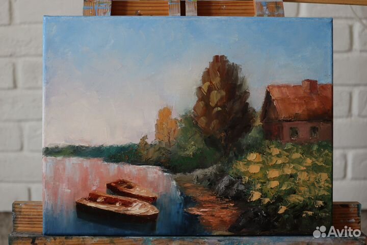 Картина маслом на холсте Пейзаж с лодочками
