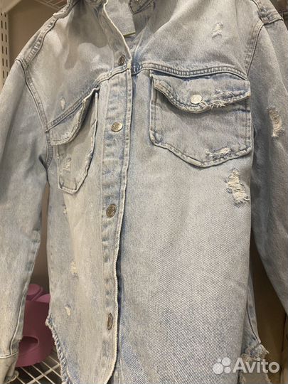 Джинсовая рубашка zara oversize