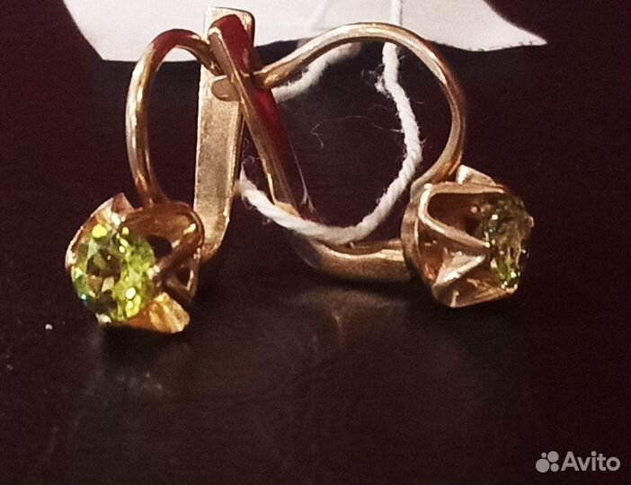 Золотые Советские Серьги Винтаж Вставка Натуральны