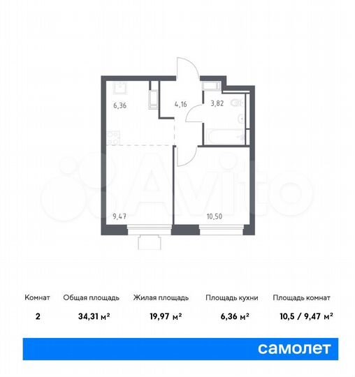 2-к. квартира, 34,3 м², 17/17 эт.