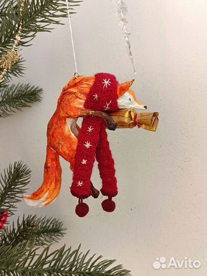 Ватные елочные игрушки, лиса