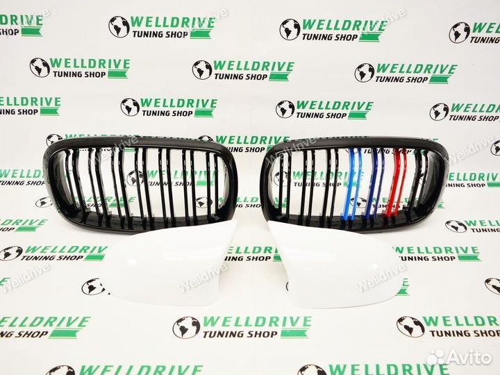 Накладки на зеркала BMW X5 F15 белые и решетки