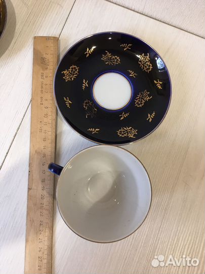 Чайная пара лфз кобальт позолота СССР