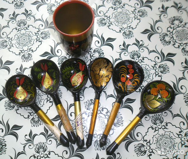 Деревянные ложки хохлома СССР + стаканчик