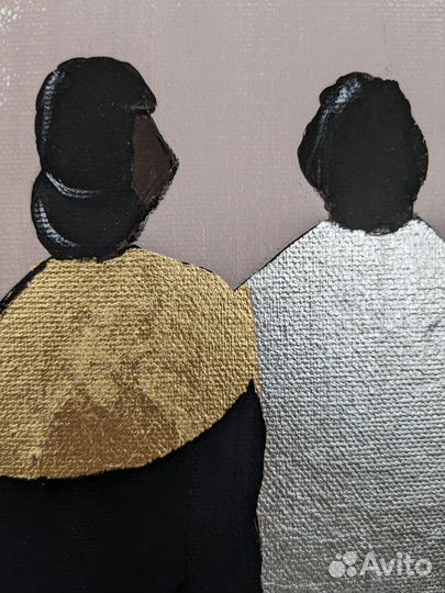 Диптих. Картина для интерьера 98х49 Золотые люди