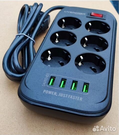 Умная зарядка 4 USB + удлинитель на 6 розеток
